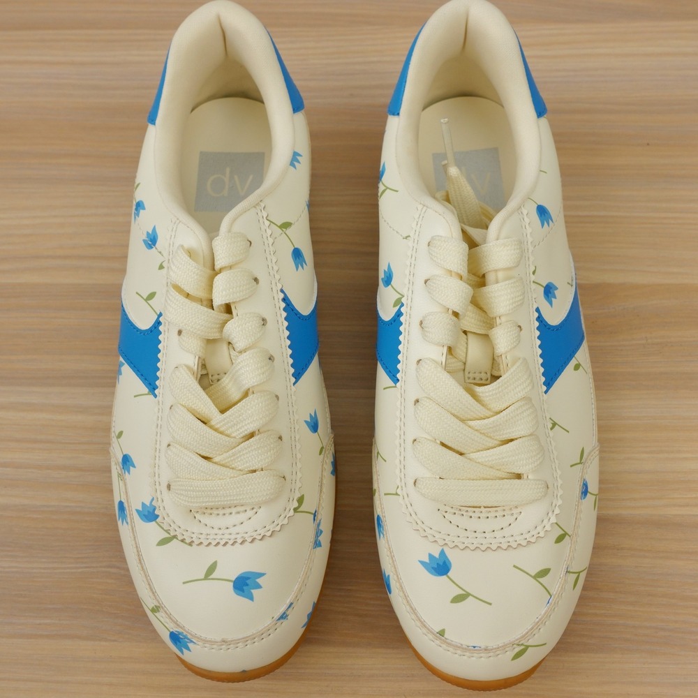 Cottagecore Sneaker Shoes Womens 6 Off White Blue Floral Coquette DV Dolce Vita